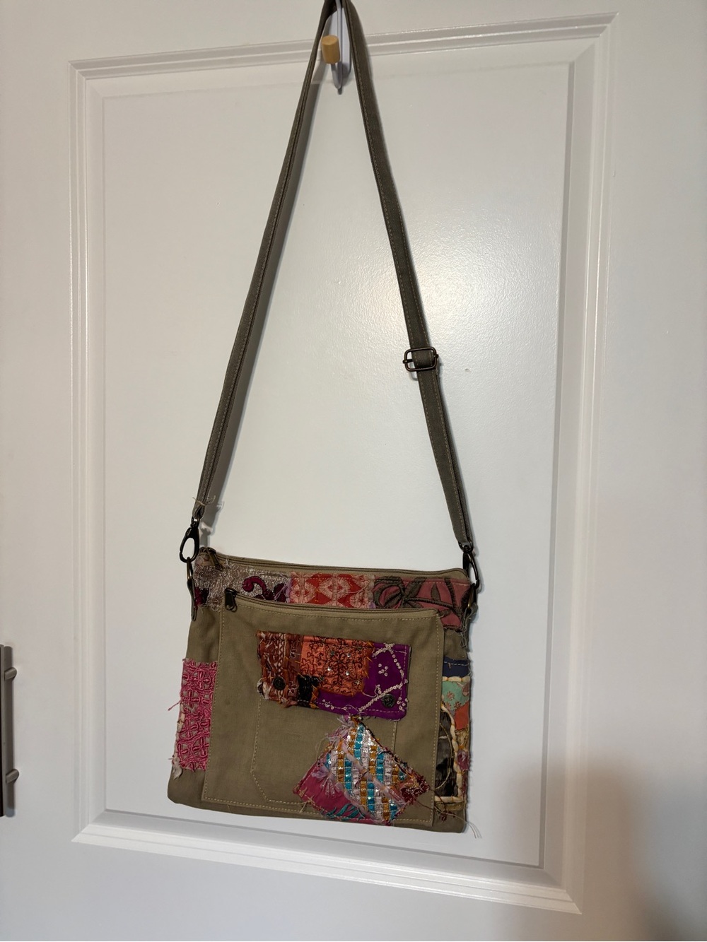 Vintage Addiction Recycled Military Tent Patchwork Crossbody Bag Boho - Picture 3 of 16